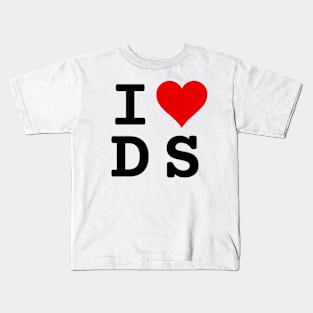 I Love DS | Stylized Abbreviation Heart Logo Black Kids T-Shirt